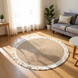 Nordic cotton rope woven tassel floor mat, balcony cotton linen baby shower <b>carpet</b>, guesthouse floor mat, coffee table <b>round</b> - Product Image 1