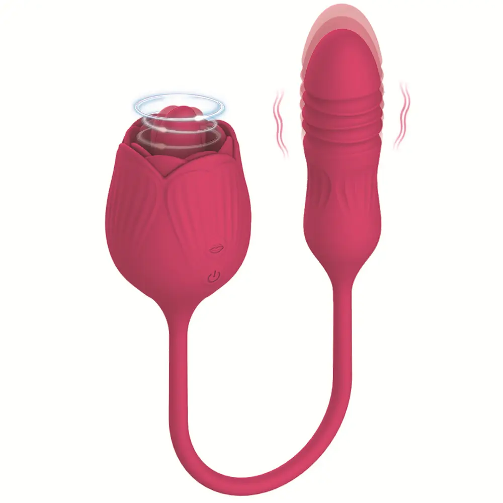2 in1花の形の赤いバラのバイブレーター大人のおもちゃの女性は女性のための舌をなめるバイブレーターで大人のおもちゃを振動させます