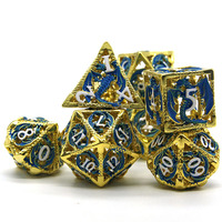 Dés de dragon polyédriques creux en laiton et cuivre pour aventures D&D personnalisées, ensemble de 7 pièces, couleurs or/argent/noir, logo personnalisé pour jeux de table