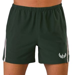 Shorts de sport pour homme vert foncé avec empiècements blancs, séchage rapide, pour entraînement, course à pied et activités sportives, avec poches latérales - Product Image 3