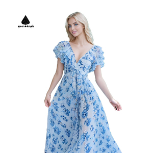 Robe longue décontractée pour femmes Green Dimple OEM avec fente, imprimé floral, découpes, robe de plage sexy pour femmes, robe de soirée - Product Image 3