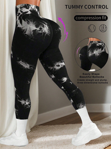 Leggings de yoga de cintura alta con efecto tie dye para mujer, leggings deportivos sin costuras de longitud completa con efecto levanta glúteos para gimnasio, yoga y correr. - Product Image 3