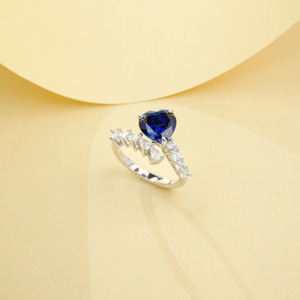 925 Sterling Silver Romantic Heart Shaped Sapphire Gemstone <b>Ring</b> for Women Wedding Anniversary High-grade Simple Classic Design - Product Image 3