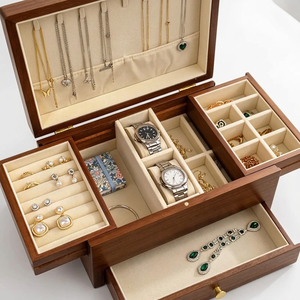 Caja de joyería de madera con cajones, almacenamiento multifuncional para relojes, anillos, pendientes, organizador de collares, diseño moderno - Product Image 1