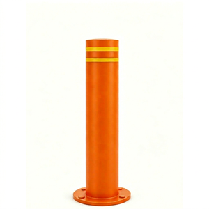 Bolardo de Seguridad Fijo de Acero Inoxidable con Recubrimiento en Polvo Naranja, con Doble Banda Reflectante para la Seguridad del Tráfico y Estacionamiento - Product Image 1