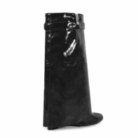 Célèbre marque Designer requin bottes Style occidental doux PU genou haut talon serrure grande taille pour les femmes automne saison