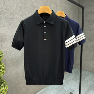 T-shirt à manches courtes respirant et anti-humidité pour homme, col à revers, motif trois bandes <span class=keywords><strong>Paul</strong></span>, style Old Money, transfrontalier - Product Image 1