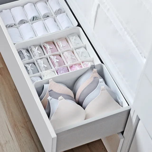 SHIMOYAMA 10 그리드 크림 흰색 플라스틱 양말 보관 상자 속옷 주최자
