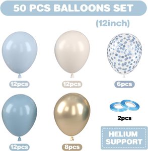 Kit de ballons rétro <span class=keywords><strong>bleu</strong></span> brume métallisé, or et blanc avec confettis pour mariage, baby shower, révélation du sexe, fête d'anniversaire - Product Image 2