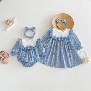 Tutina per Bambine in Stile Coreano con Stampa di Tulipani Blu, Maniche Lunghe e Fascia Abbinata per Uso Quotidiano e Servizi Fotografici - Product Image 2