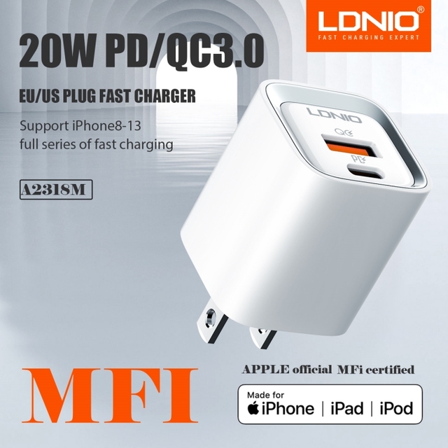 LDNIO A2318M MFI 20W PD Fast Charging for iphone Charger for iphone 17 16 14