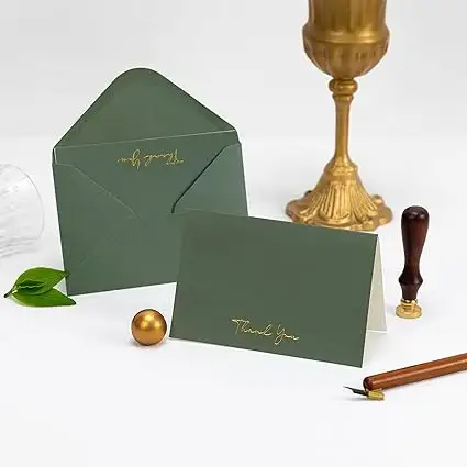 Benutzer definierte Karte Umschlag danke Grußkarten mit Umschlag dunkelgrün danke Karten für Hochzeit Braut dusche Geschäft