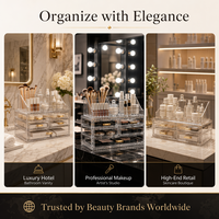 Organisateur de maquillage personnalisé OEM en acrylique transparent et nylon, boîte de rangement cosmétique, présentoir à tiroirs, support pour pinceaux, étagère pour soins de la peau