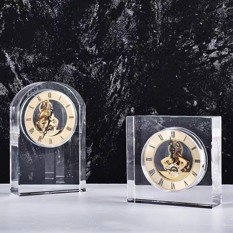 Luxury Clear Crystal Desk Clock 3D Laser Engraving Crystal Desktop Decor With Timeless Elegance
