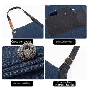 Tablier en jean personnalisable sans manches, délavé, robuste, pour usage commercial et domestique, réutilisable, durable, tendance, résistant à l'eau - Product Image 2
