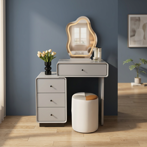 Modern White Makeup <b>Vanity</b> <b>Table</b> with Lighted <b>Mirror</b> and Storage Drawers for Bedroom Furniture - Product Image 4