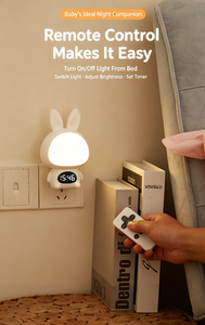 Veilleuse en forme de lapin avec horloge numérique LED blanc chaud, à intensité variable, pour bébés et enfants - Product Image 5