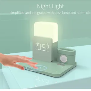 Đế Sạc Nhanh Có Đồng Hồ + Đèn Ngủ + Tai Nghe Nhét Tai/Đồng Hồ Bộ Sạc Không Dây Sạc Nhanh Đồng Hồ Báo Thức - Product Image 1