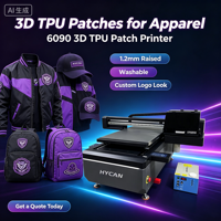 6090 3D TPU Patch UV Flatbed Printer met 4 koppen I3200 voor 1,2 mm hoog reliëfeffect op jersey, T-shirts, tassen en hoeden.