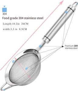 Coladores de malla fina de acero inoxidable ecológicos aptos para lavavajillas con mango para cocina, para alimentos, té, arroz, aceite y frutas - Product Image 2