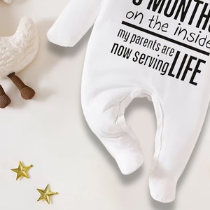 Conjunto de 2 Peças: Macacão Bebê Branco Puro e Touca de Bebê, Roupa de Engatinhar Infantil Manga Longa com Gola Envelope e Fecho de Botão de Pressão na Virilha - Product Image 5