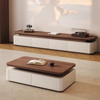 Ensemble table basse et meuble TV minimaliste italien pour salon, meuble TV en bois blanc avec tiroirs de rangement