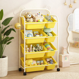 Organizador de juguetes de 4 niveles, estantería móvil con ruedas para habitación infantil, armario de almacenamiento de juguetes, contenedor de clasificación multifuncional - Product Image 4