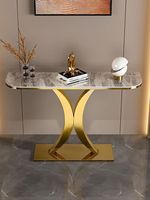 Table console moderne et simple en acier, design de luxe léger avec plateau en pierre, idéale pour salon ou couloir très étroit