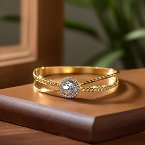 Fashion Bangle 316L Stainless Steel PVD Gold Plating <b>Crystal</b> Center Stone Elegant Women's Jewelry Accessory - Product Image 3