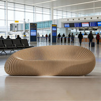 Banc d'attente Y508 contemporain en bois sculpté effet vague pour la maison, le hall d'hôtel, la décoration visuelle de bureau, l'amélioration de l'ambiance et l'oeuvre d'art de galerie