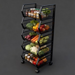 Multi Layer Kitchen Storage Rack 5 Tier Movable Basket For Fruit <b>Vegetable</b> Storage Narrow Gauge Shelf With Wheels - Product Image 4