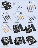 Ensemble de 3 ustensiles de barbecue en acier inoxydable avec manche en bois, outils de grillade ergonomiques pour le camping en plein air, dans une boîte kraft
