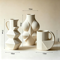 Ensemble de 3 vases en céramique, texture sable, vases géométriques à facettes, vase à fleurs sculptural moderne pour la décoration de la maison, centre de table