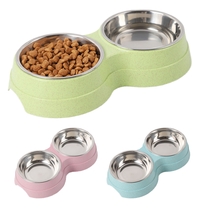 Hot Deal rond moderne nouveau Design coloré isolé Portable Double paroi en acier inoxydable alimentation nourriture eau bol pour animaux de compagnie