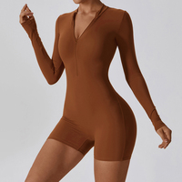 Vente en gros de combinaisons sexy pour femmes, tailles S-XL, manches longues avec fermeture éclair, coupe ajustée, vêtements de sport actifs, combinaison de yoga