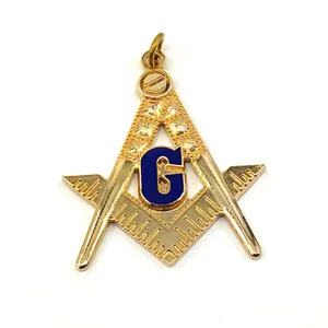 custom 3D gold masonic charm mason Freemason G square and compass regalia masonic pendant