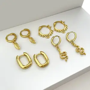 Foxi Jewelry Wholesale Fashion Earrings Aretes Real Gold Plated Snake Hoop Earrings For Girls