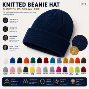Knitted <b>Beanie</b> <b>Hat</b> 26 Colors Soft Acrylic Unisex Winter Warm Cap Casual Solid Color Stretch Fit Adult Headwear - Product Image 1