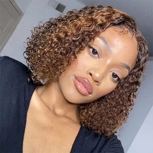 Perruque Bob Courte Droite en Cheveux Humains Couleur Miel 1b, Perruques Courtes et Bouclées en Cheveux Humains avec Fermeture en Dentelle Frontale - Product Image 4