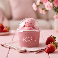 Gobelet en papier premium doré pour crème glacée, personnalisable avec logo, à paroi simple, recyclable, jetable, pour gelato et desserts glacés, avec couvercle, 5 oz