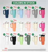 Gobelet isotherme en acier inoxydable de 40 oz avec poignée et pailles, design moderne, bouteille isotherme portable pour le bureau, tasse à café chaud pour les voyages