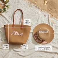 Promo Terbatas! Set Topi Jerami & Tas Pantai Musim Panas untuk Wanita, Aksesoris Vintage, Topi Anti Panas dengan Tas Jinjing Senada untuk Liburan