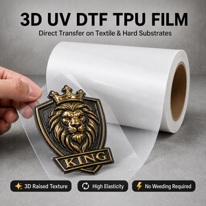 ฟิล์ม Goosam 3D UV DTF TPU แบบม้วน ฟิล์มสติกเกอร์ลายนูนยืดหยุ่นสูง สำหรับงานพิมพ์บนผ้า หนัง หมวก แก้ว แบบลอกและติด - Product Image 1