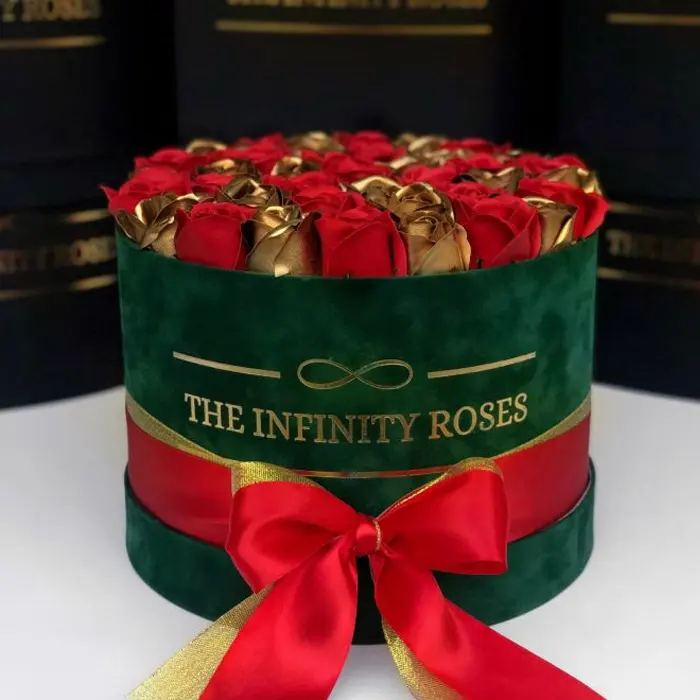 Logo personalizzato luxury rose packaging design velvet round flowers box delux flower gift hat scatole fiori packaging confezione regalo in velluto