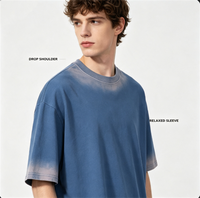 T-shirt vintage délavé à dégradé respirant pour homme, coupe ample à épaules tombantes, manches courtes, col rond, style streetwear
