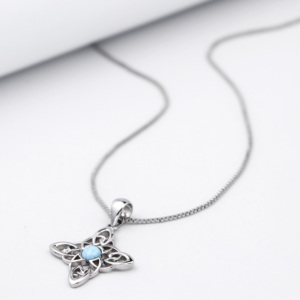 925 plata esterlina personalizado nudo de bruja Natural Larimar nudo celta brujería accesorio colgante collar - Product Image 5