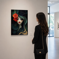 Toile murale avec portrait de femme en effet 3D, art moderne avec rose rouge, peinture sur toile élégante pour la décoration de la maison