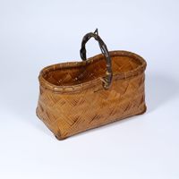 Panier en bambou tressé à la main vintage avec poignée en bambou laqué violet, motif arachide unique, décoration artisanale pour la maison, cadeau