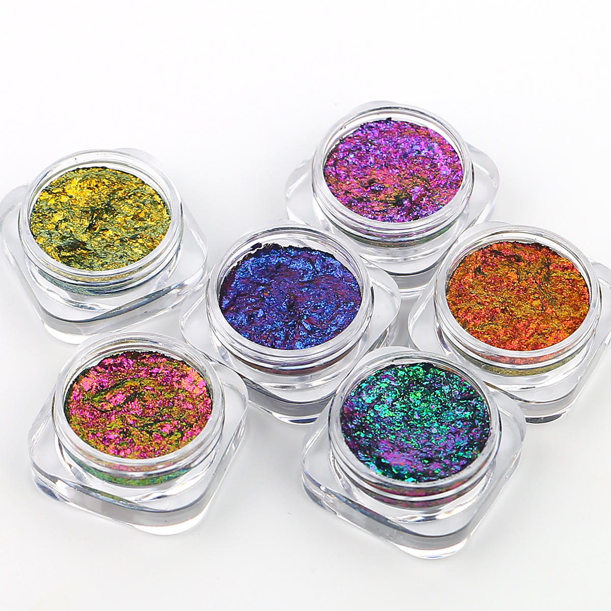 Пользовательские мультихромные тени для век, блестящие двойные хромированные гелевые хлопья-хамелеон, тени для век