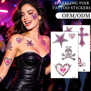 <span class=keywords><strong>Tatuajes</strong></span> Temporales Personalizados Profesionales con Brillo, Diseño de <span class=keywords><strong>Leopardo</strong></span> Verde y Rosa, Polvo Brillante, No Tóxicos, para Mujeres - Product Image 3